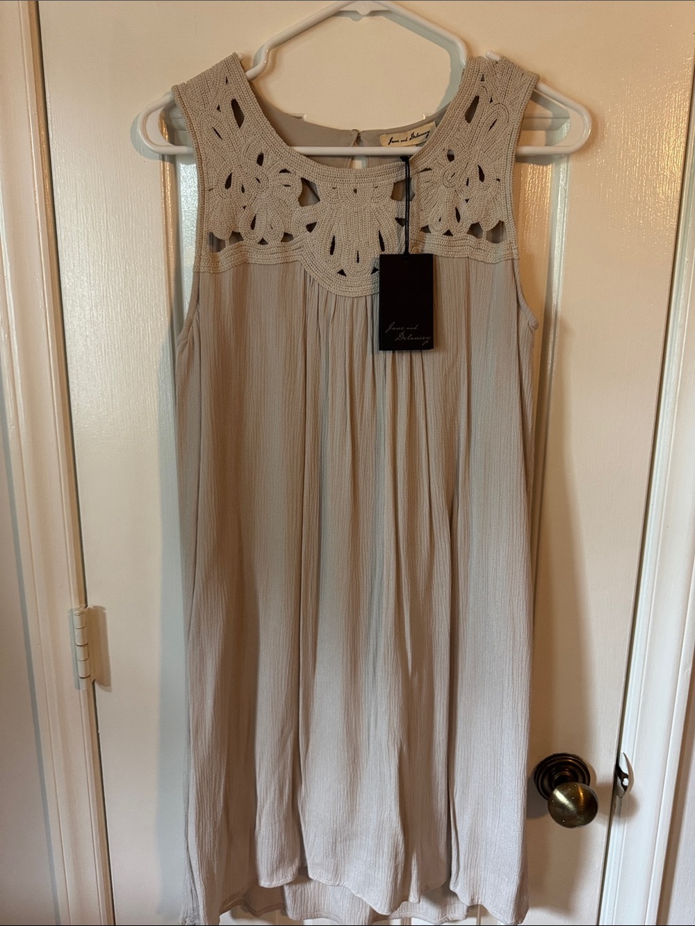 Jane and Delancey Beige Crochet Yoke Midi Dress